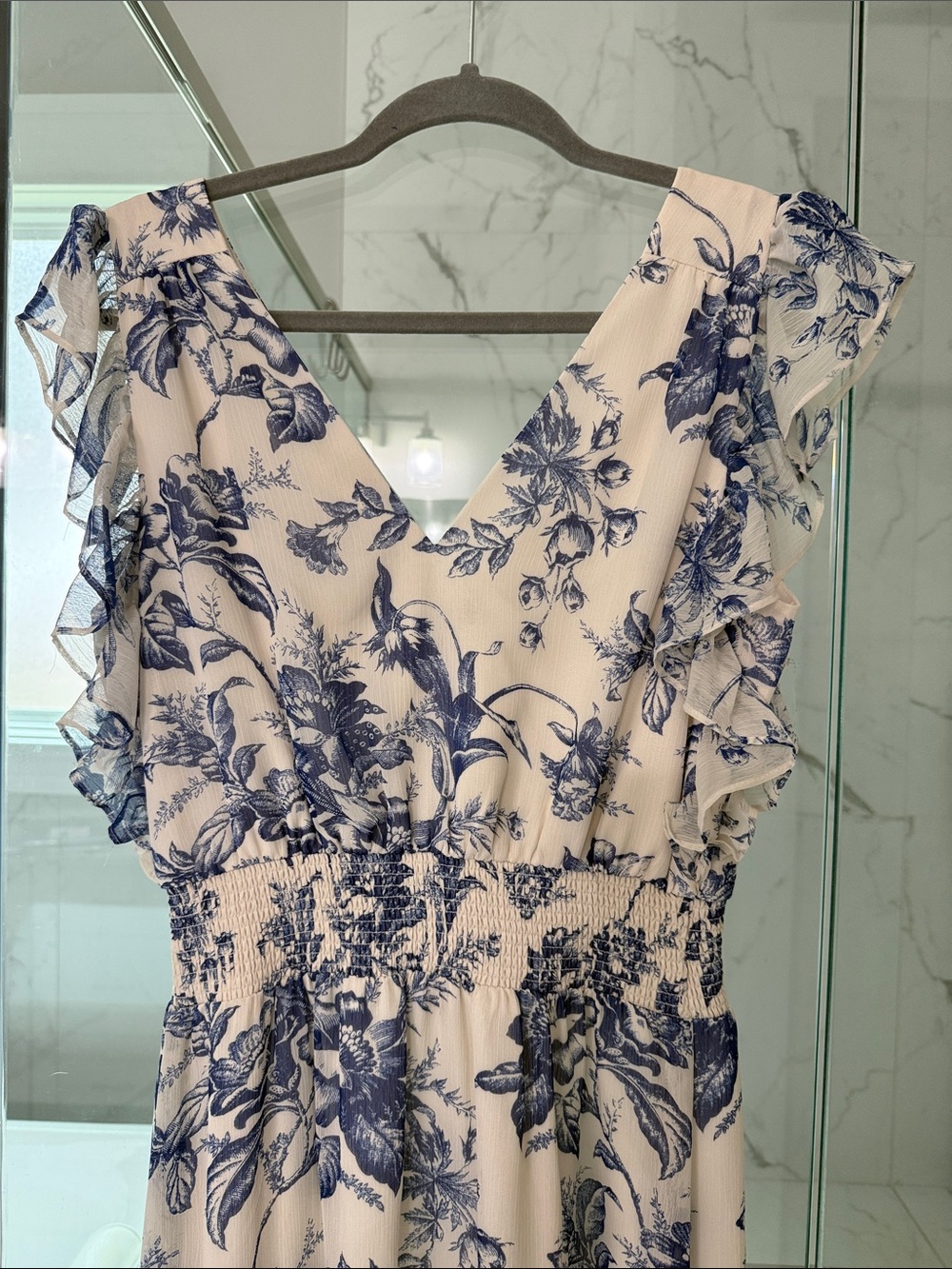 Express Floral Maxi Dress in Blue & Cream Like New